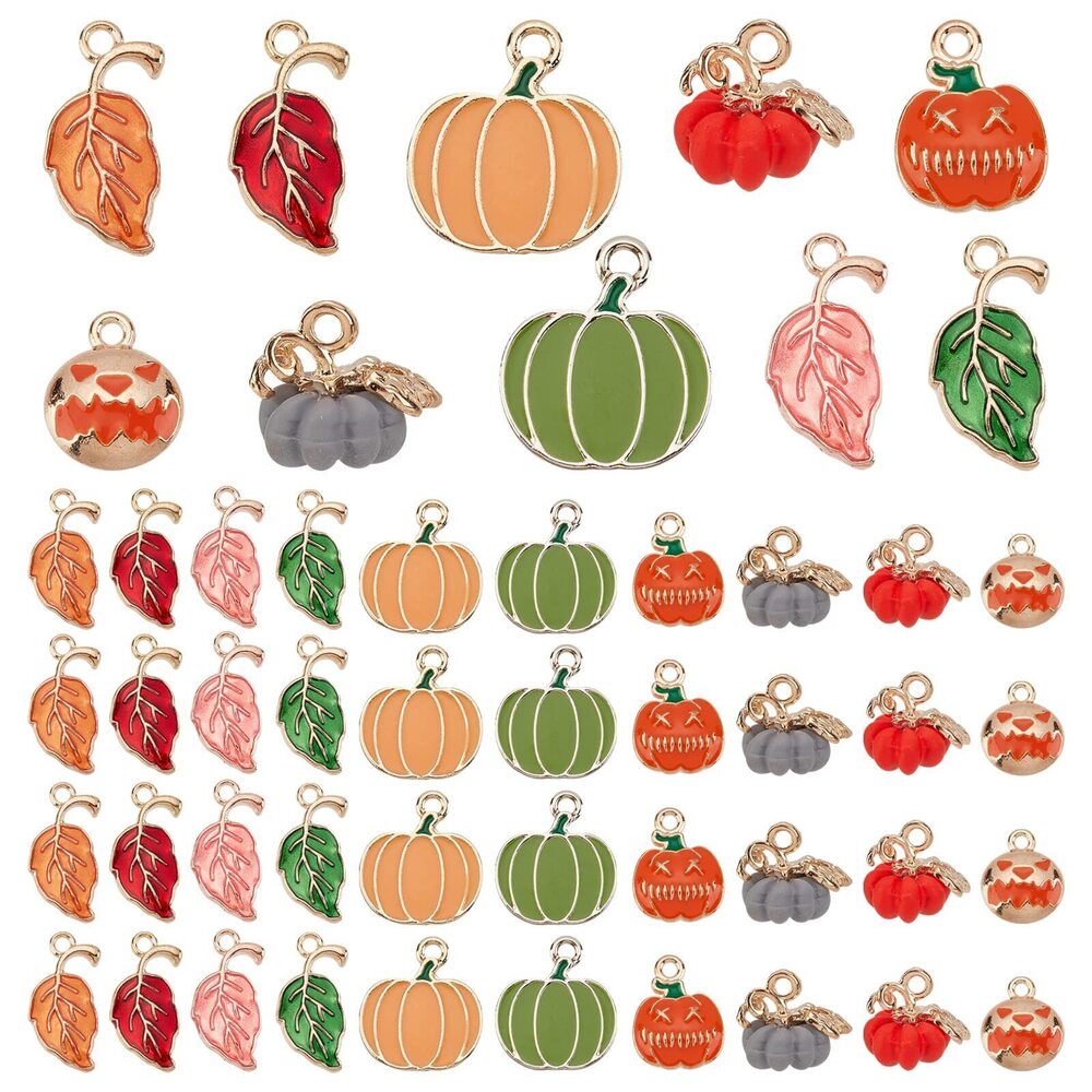3896 60pcs 10 Styles Pumpkin Charms, 3D Halloween Pumpkin Pendants Alloy